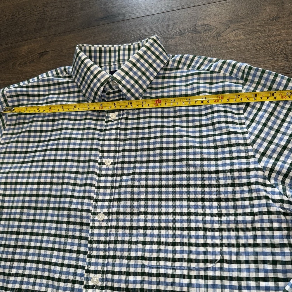Stafford Mens 2XL Oxford Dress Shirt Button Up Cotton Green Blue Gingham Plaid - Picture 12 of 16
